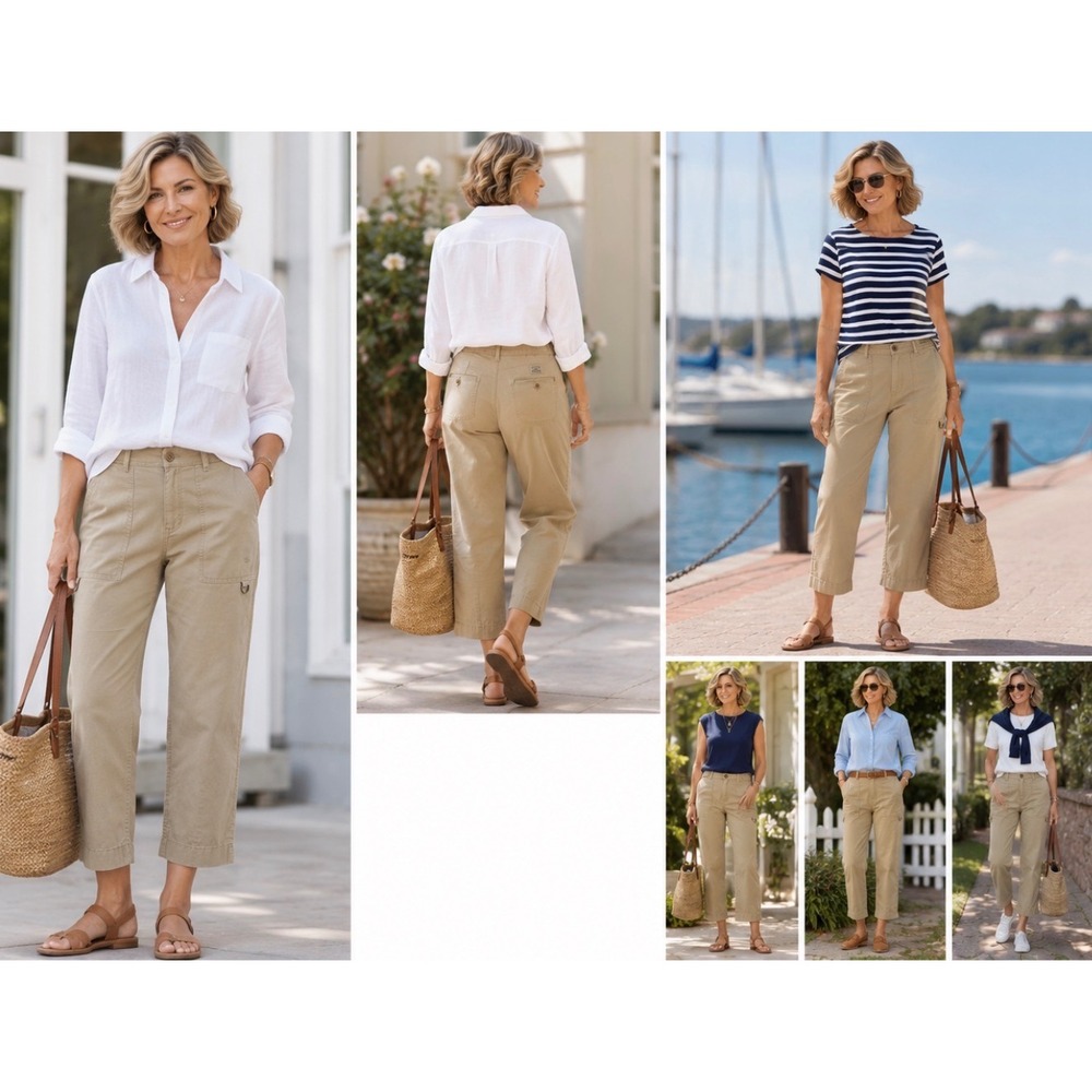Lauren Ralph Lauren Petite Tan Khaki Utility Cropped Pant 8P Cotton Straight Leg